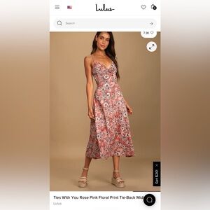Lulu's Ties With You Pink Floral Midi Dress Size Medium NWT